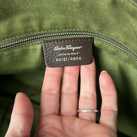 Ferragamo Gancini Brown Canvas Tote Bag w/leather details - Picture 13 of 17